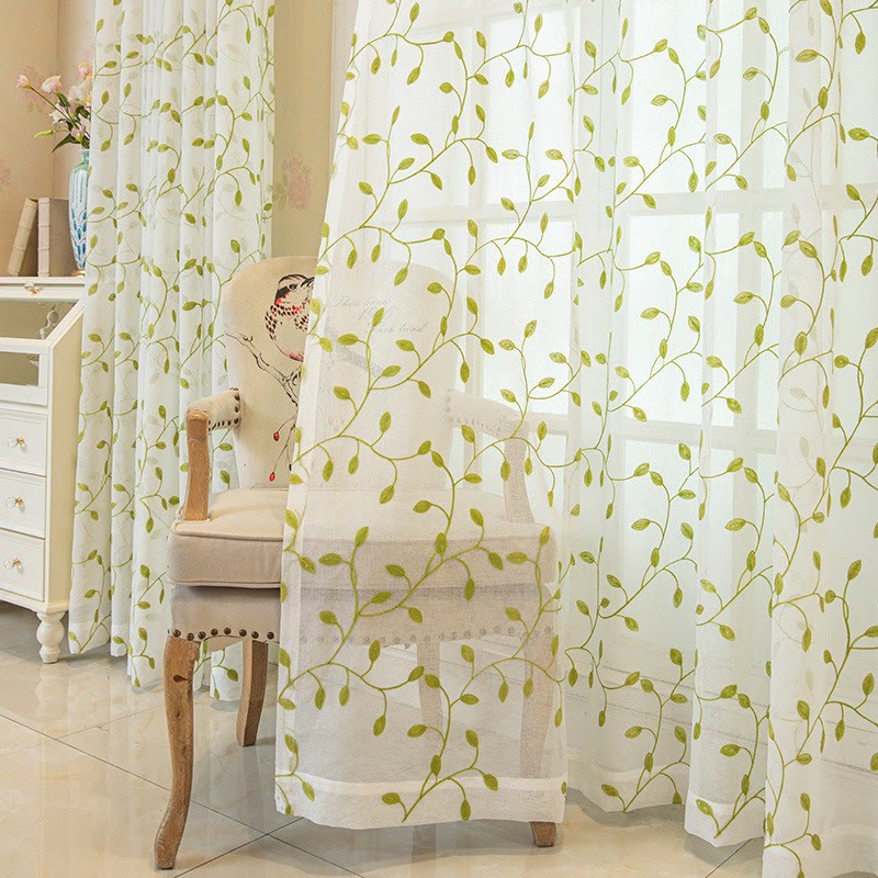 Tenda trasparente con foglie verdi in stile cottage - 140cm x 260cm - image 0