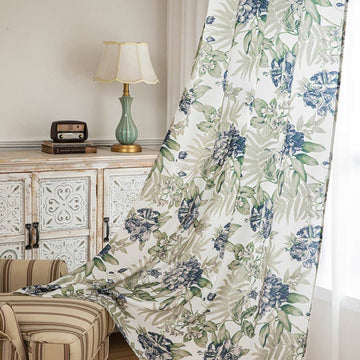 Tenda floreale e a foglie in stile cottage - Verde e grigio - 132cm x 274cm - image 0