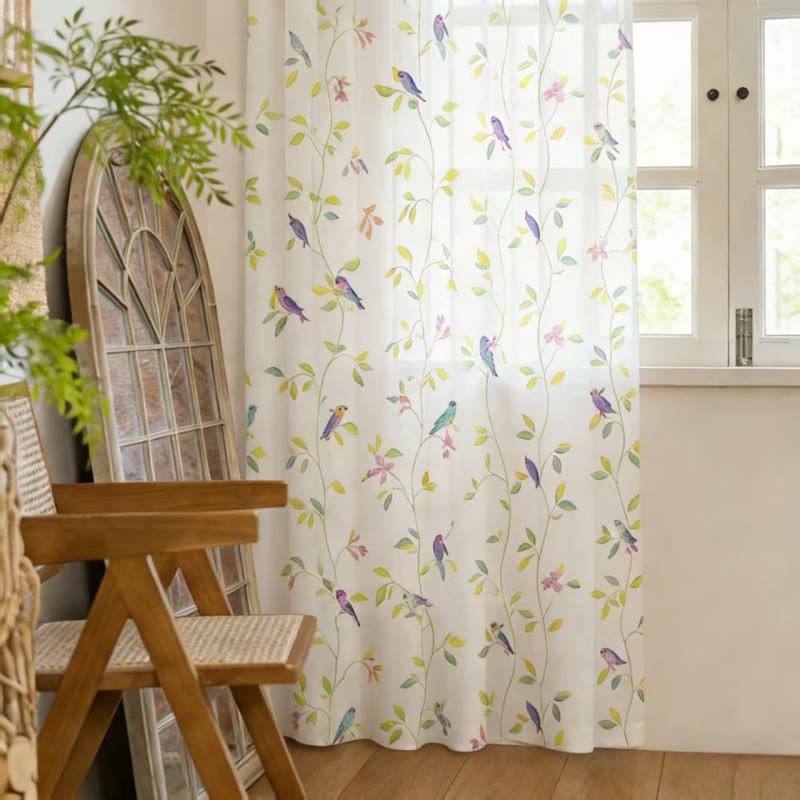 Tenda con uccelli e foglie in stile country - 132cm x 241cm - image 0