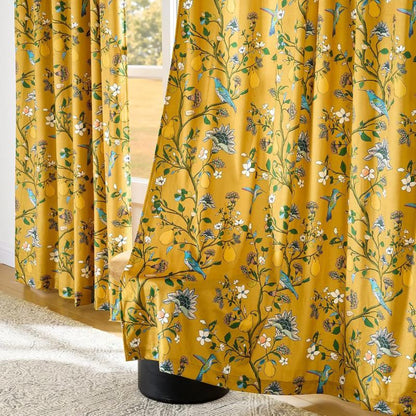 Tenda vintage con uccelli e fiori - Giallo - 145 cm x 270cm - image 14