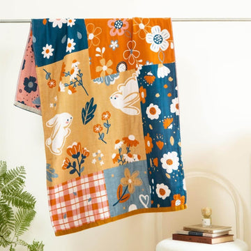 Asciugamano da bagno in garza di cotone con motivo coniglietto pastorale e floreale - Multicolore - 75 cm x 150 cm - image 0