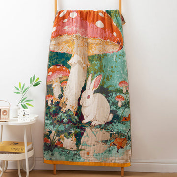 Asciugamano da bagno in garza di cotone con motivo a fungo e coniglietto - Multicolore - 80 cm x 160 cm - image 0