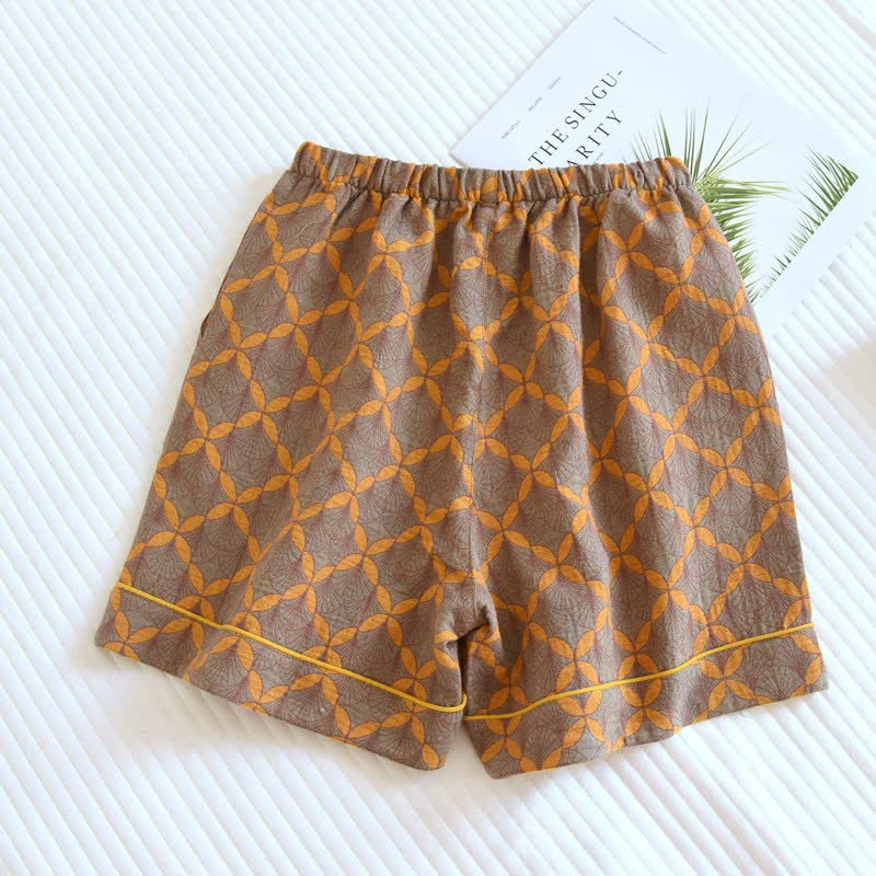 Pantaloncini del pigiama in garza di cotone a quadri gialli - image 1