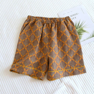 Pantaloncini del pigiama in garza di cotone a quadri gialli - Giallo - 2 pezzi - XL - image 0