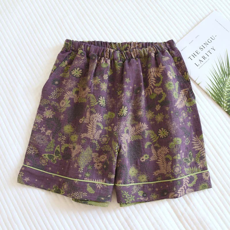 Pantaloncini da pigiama in garza di cotone viola mimosa - Viola - 2 pezzi - XL - image 0
