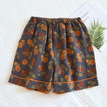 Pantaloncini da pigiama in garza di cotone con motivo pastorale a rose - Grigio - 2 pezzi - XL - image 0