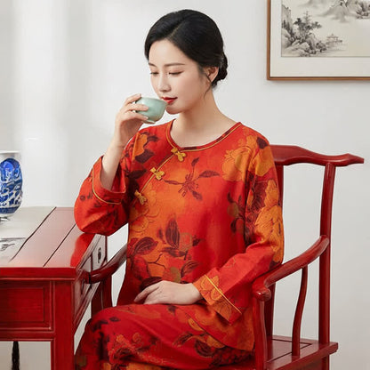 Lussuoso pigiama in puro cotone con motivo peonia - image 3