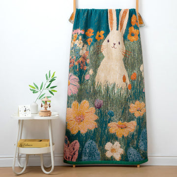 Asciugamano da bagno in garza di cotone con motivo floreale "Coniglietto da favola" - Multicolore - 80 cm x 160 cm - image 0