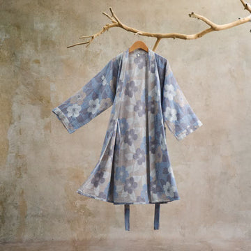 Kimono in garza di cotone con fiori di ciliegio - Grigio - L - image 0