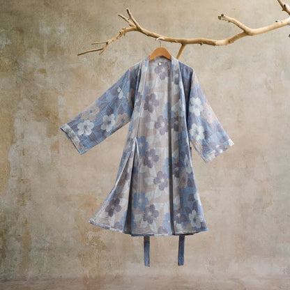 Kimono in garza di cotone con fiori di ciliegio - Grigio - L - image 0