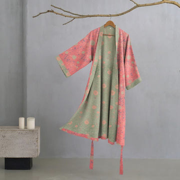 Kimono in cotone floreale a doppia garza - Rosa - XL - image 0