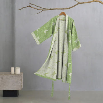 Kimono in cotone a doppia garza verde con farfalle - Verde - XL - image 0