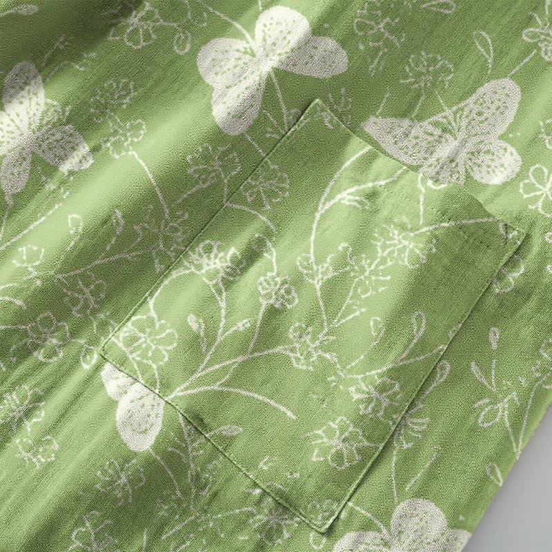 Kimono in cotone a doppia garza verde con farfalle - image 5