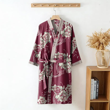 Lussuoso kimono in cotone a doppia garza color peonia - image 2