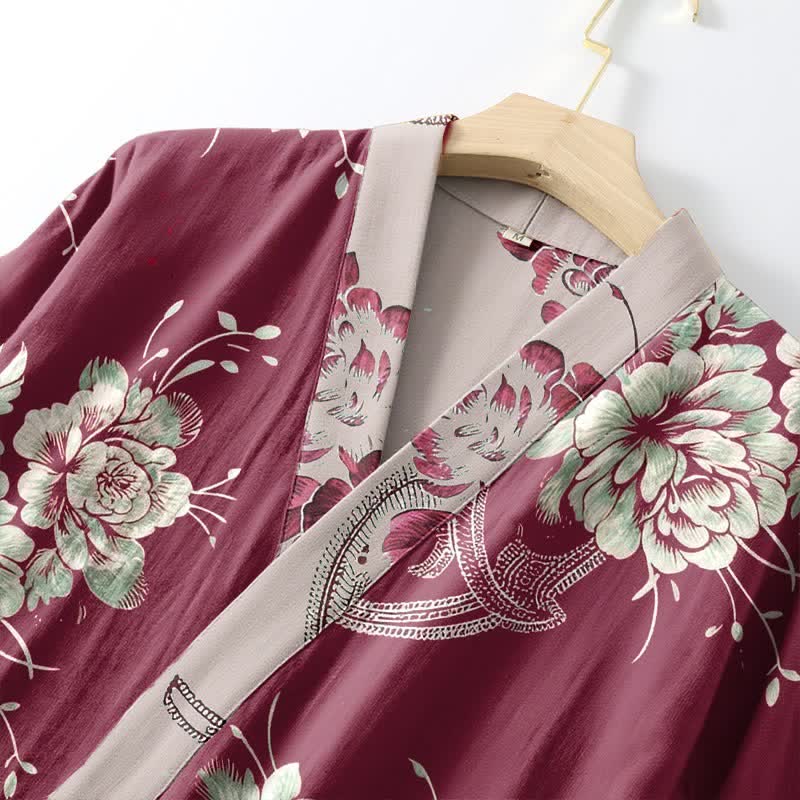 Lussuoso kimono in cotone a doppia garza color peonia - image 5