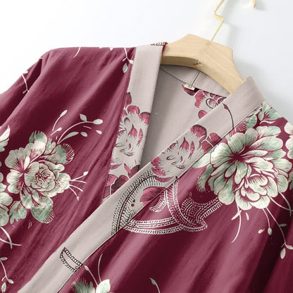 Lussuoso kimono in cotone a doppia garza color peonia - image 5
