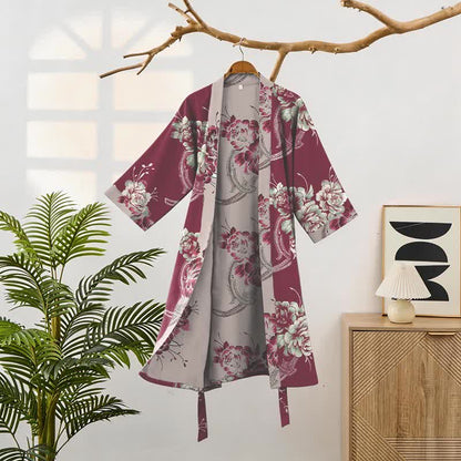 Lussuoso kimono in cotone a doppia garza color peonia - image 1