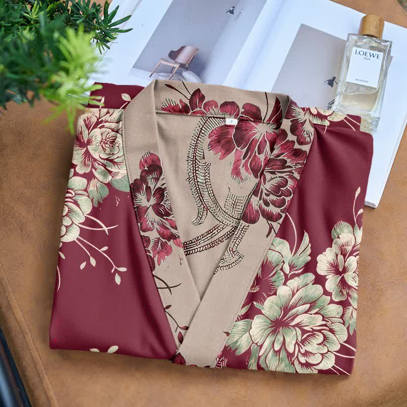Lussuoso kimono in cotone a doppia garza color peonia - image 4