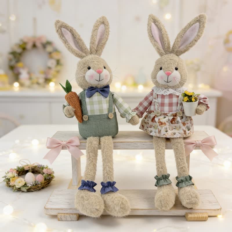 Peluche a forma di coniglietto seduto in stile country - image 2
