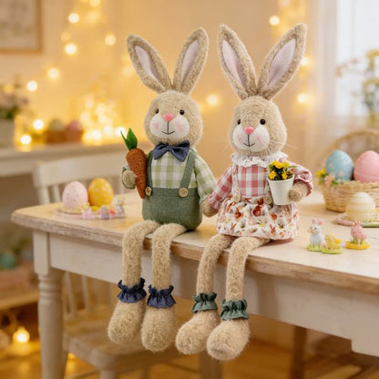 Peluche a forma di coniglietto seduto in stile country - image 0