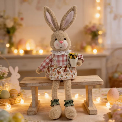 Peluche a forma di coniglietto seduto in stile country - Coniglio femmina - 59cm - image 13