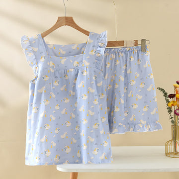Pigiama senza maniche in garza di cotone Blue Goose - Blu - XL - image 0