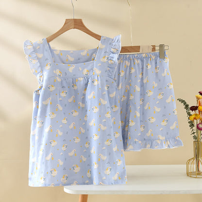 Pigiama senza maniche in garza di cotone Blue Goose - Blu - XL - image 0
