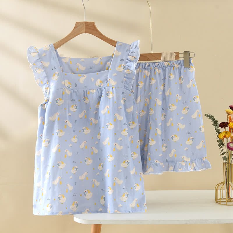 Pigiama senza maniche in garza di cotone Blue Goose - Blu - XL - image 0
