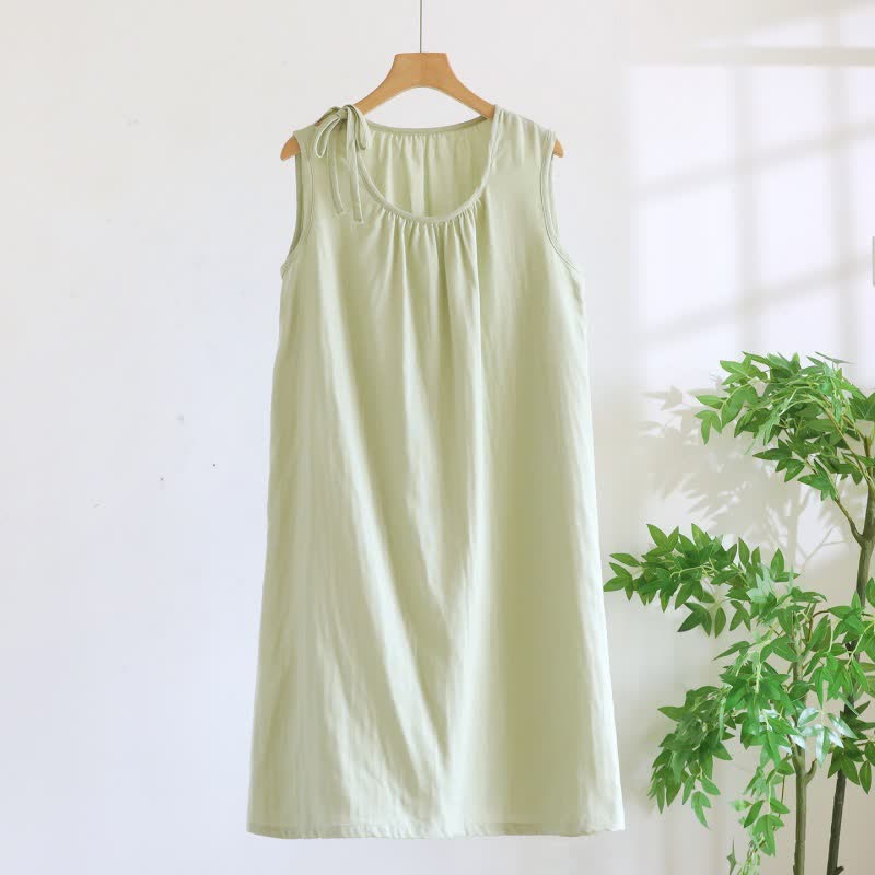 Camicia da notte minimalista senza maniche in cotone a tinta unita - Verde chiaro - XL - image 5