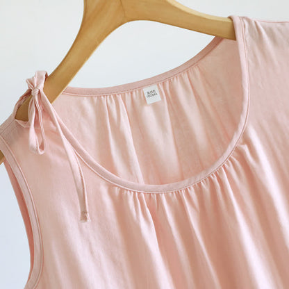 Camicia da notte minimalista senza maniche in cotone a tinta unita - image 10