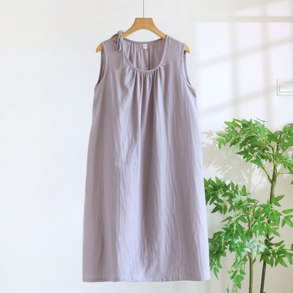 Camicia da notte minimalista senza maniche in cotone a tinta unita - Viola - XL - image 15