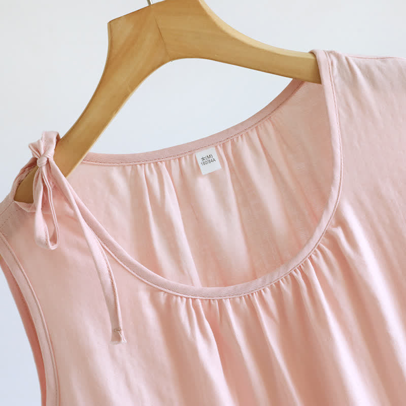 Camicia da notte minimalista senza maniche in cotone a tinta unita - image 9