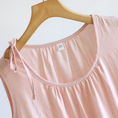 Camicia da notte minimalista senza maniche in cotone a tinta unita - image 9