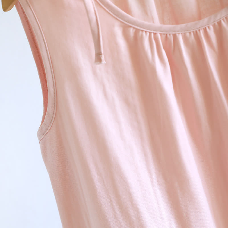Camicia da notte minimalista senza maniche in cotone a tinta unita - image 12