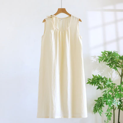 Camicia da notte minimalista senza maniche in cotone a tinta unita - Beige - XL - image 6