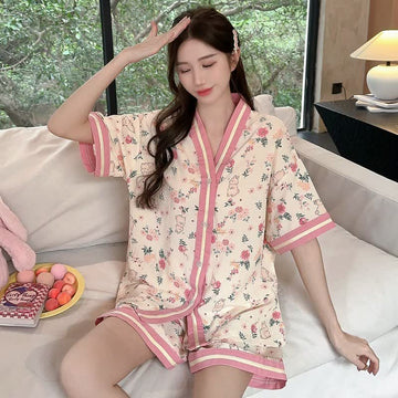 Pigiama a maniche corte con coniglietto floreale - Beige e rosa - 3XL - image 0