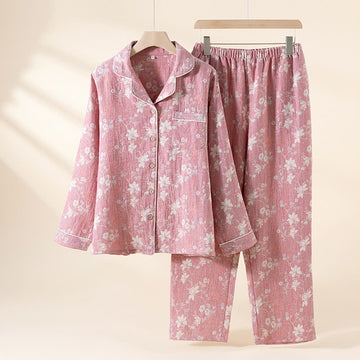 Pigiama in cotone e lino con stampa floreale vintage jacquard - Rosa - XL - image 0