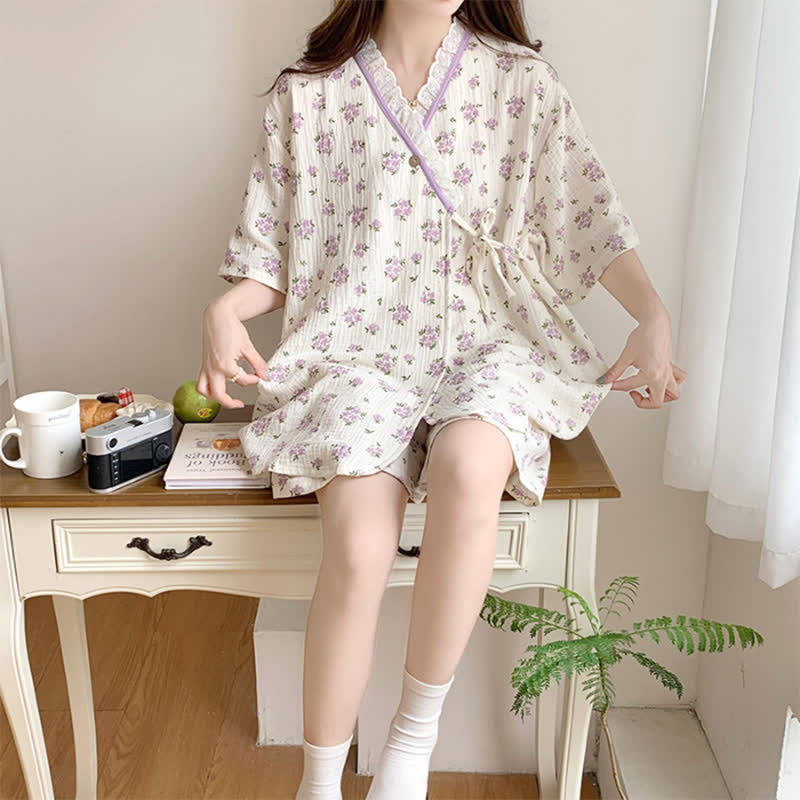 Pigiama in cotone con kimono floreale Refresh - image 4