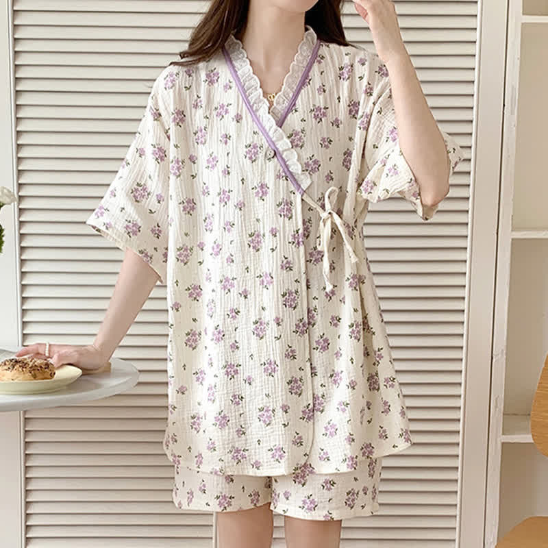 Pigiama in cotone con kimono floreale Refresh - image 2