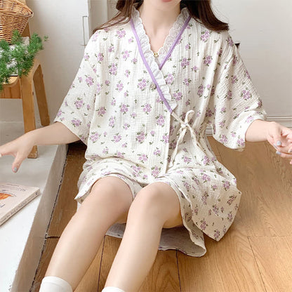 Pigiama in cotone con kimono floreale Refresh - Beige - 2XL - image 1