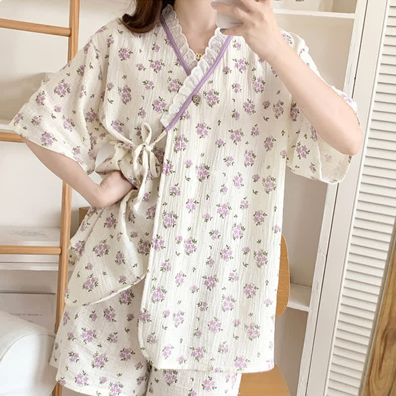 Pigiama in cotone con kimono floreale Refresh - image 5