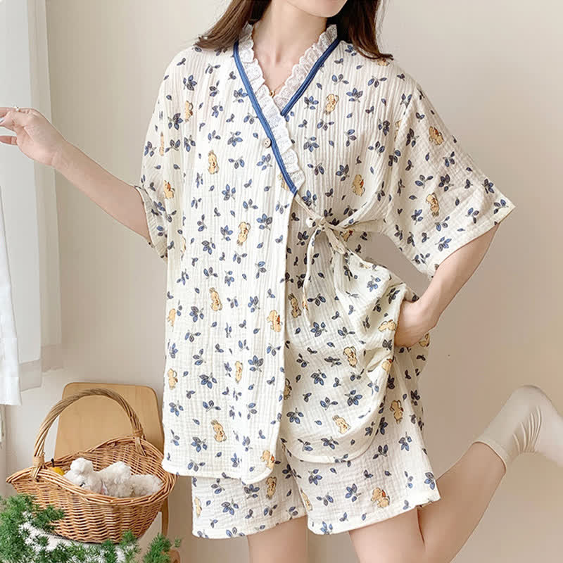 Pigiama in cotone con kimono a forma di coniglietto floreale Refresh - image 2