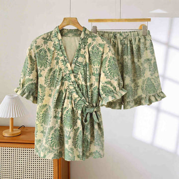 Pigiama con maniche a balze floreali verdi Refresh - Verde e giallo - 2XL - image 0