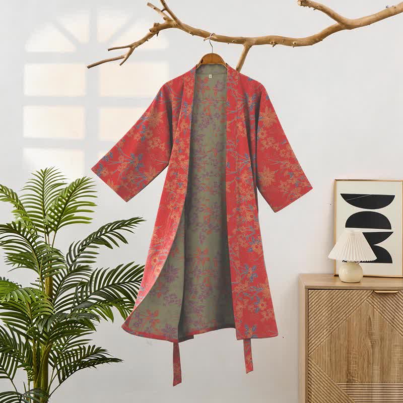 Accappatoio vintage in cotone jacquard con motivo floreale rustico - image 1