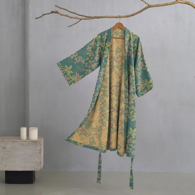 Accappatoio vintage in cotone jacquard con motivo floreale rustico - Verde - 2XL - image 7