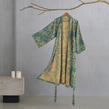 Accappatoio vintage in cotone jacquard con motivo floreale rustico - Verde - 2XL - image 7