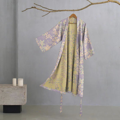 Accappatoio vintage in cotone jacquard con motivo floreale rustico - Viola - 2XL - image 14