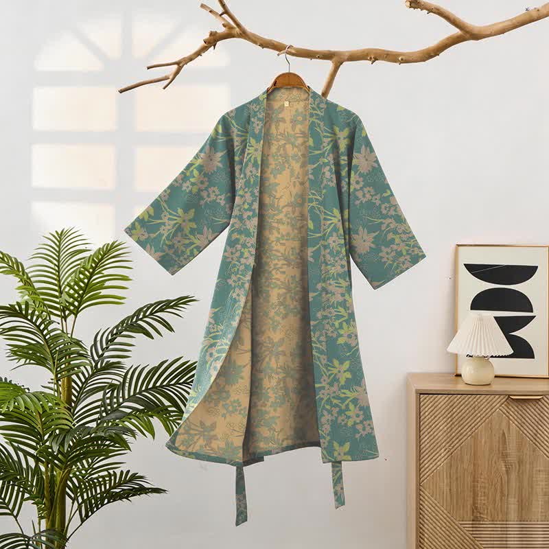 Accappatoio vintage in cotone jacquard con motivo floreale rustico - image 8