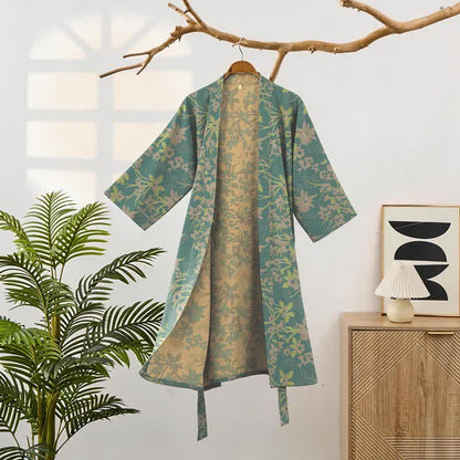 Accappatoio vintage in cotone jacquard con motivo floreale rustico - image 8