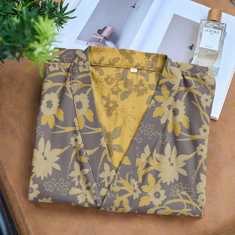 Accappatoio vintage in cotone jacquard con motivo floreale rustico - image 24